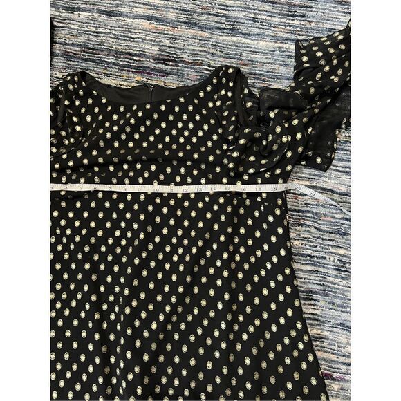Eliza J Elegant Black Gold Polka Dot Cold Shoulder Ruffle Dress size 10 - Picture 9 of 11